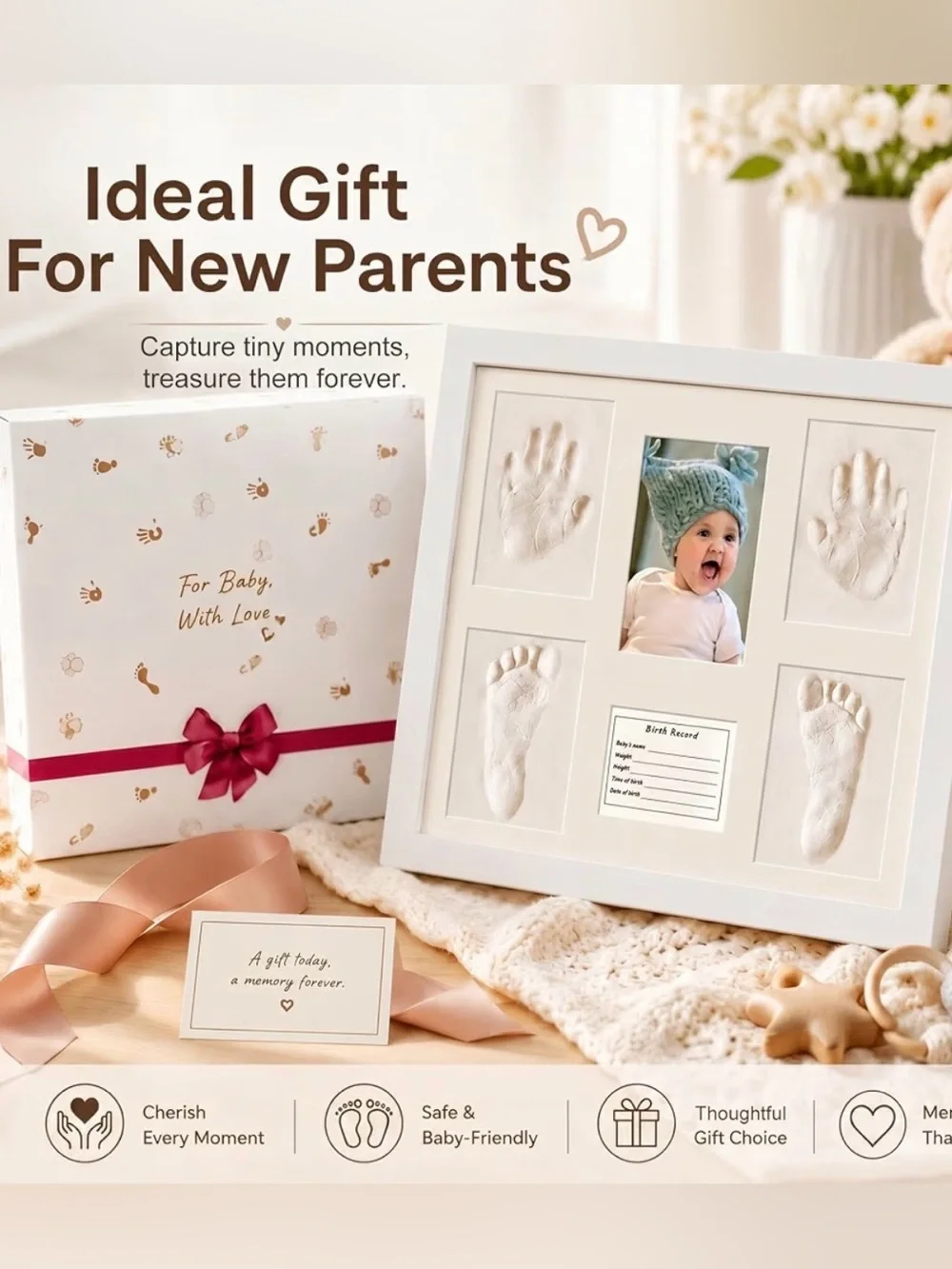 Baby Handprint & Footprint Keepsake Frame - White
